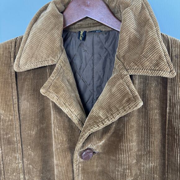 VTG Corduroy Jacket Coat 60s 70s Belted Quilted Pockets Men’s M Tan Retro Chore - Picture 2 of 14